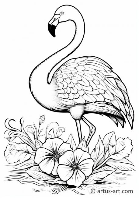 Çiçeklerle Flamingo Boyama Sayfası